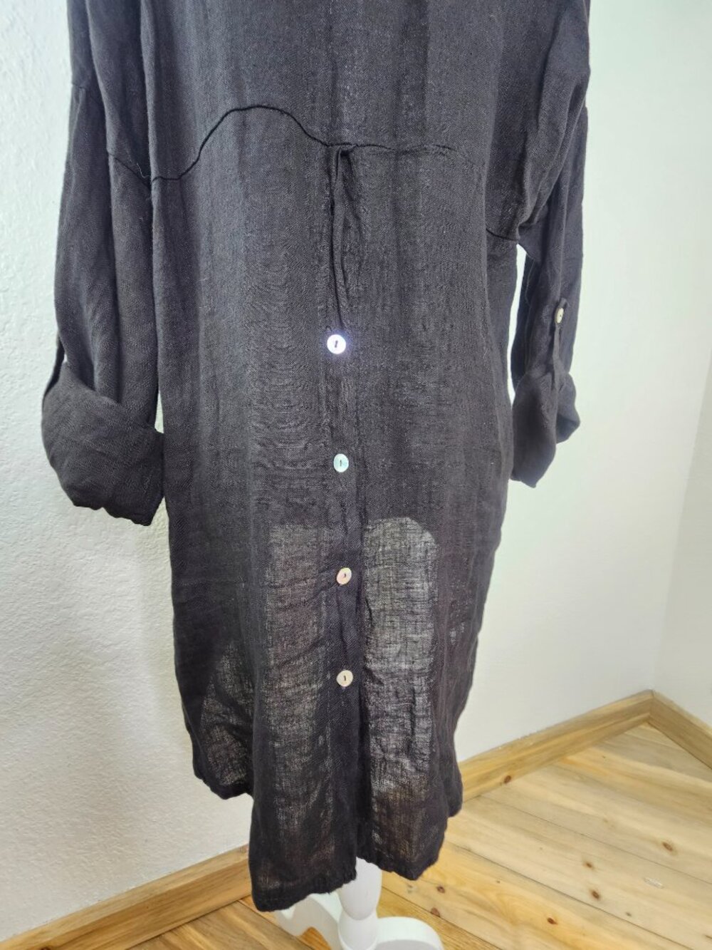 Tempo Paris Black Hi-Low Linen Shirt Size M/L - Picture 7 of 9
